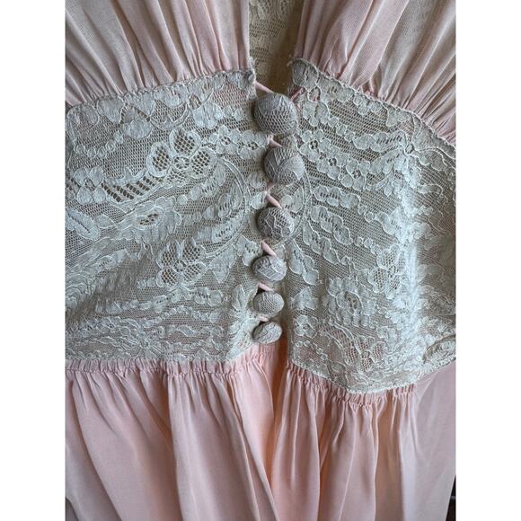 Vintage 1930s Robe Nightgown Set Peignoir Pale Pink Ivory Small sz 2 Lace Hobert - Picture 3 of 9